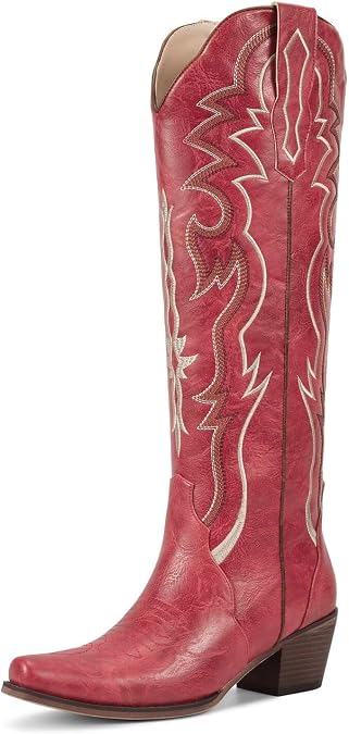 wetkiss Cowboy Boots for Women Knee High, Low Heeled Stable and Comfortable