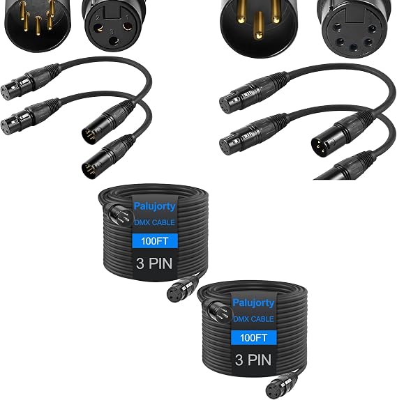 2 Pack 3 Pin 100 FT and DMX Adapter