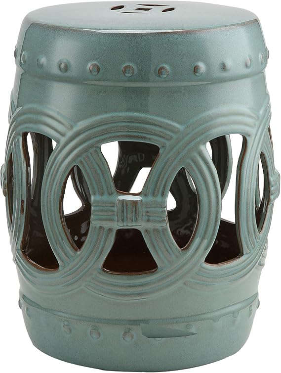 Outsunny 14" x 17" Ceramic Garden Stool Strong Glazed Material Antique Blue