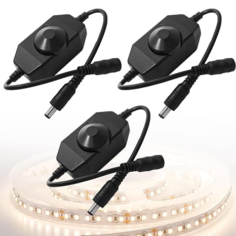 Uenhoy 3 Pcs LED Dimmer Switch DC 12-24V PWM Rotary Controller Black