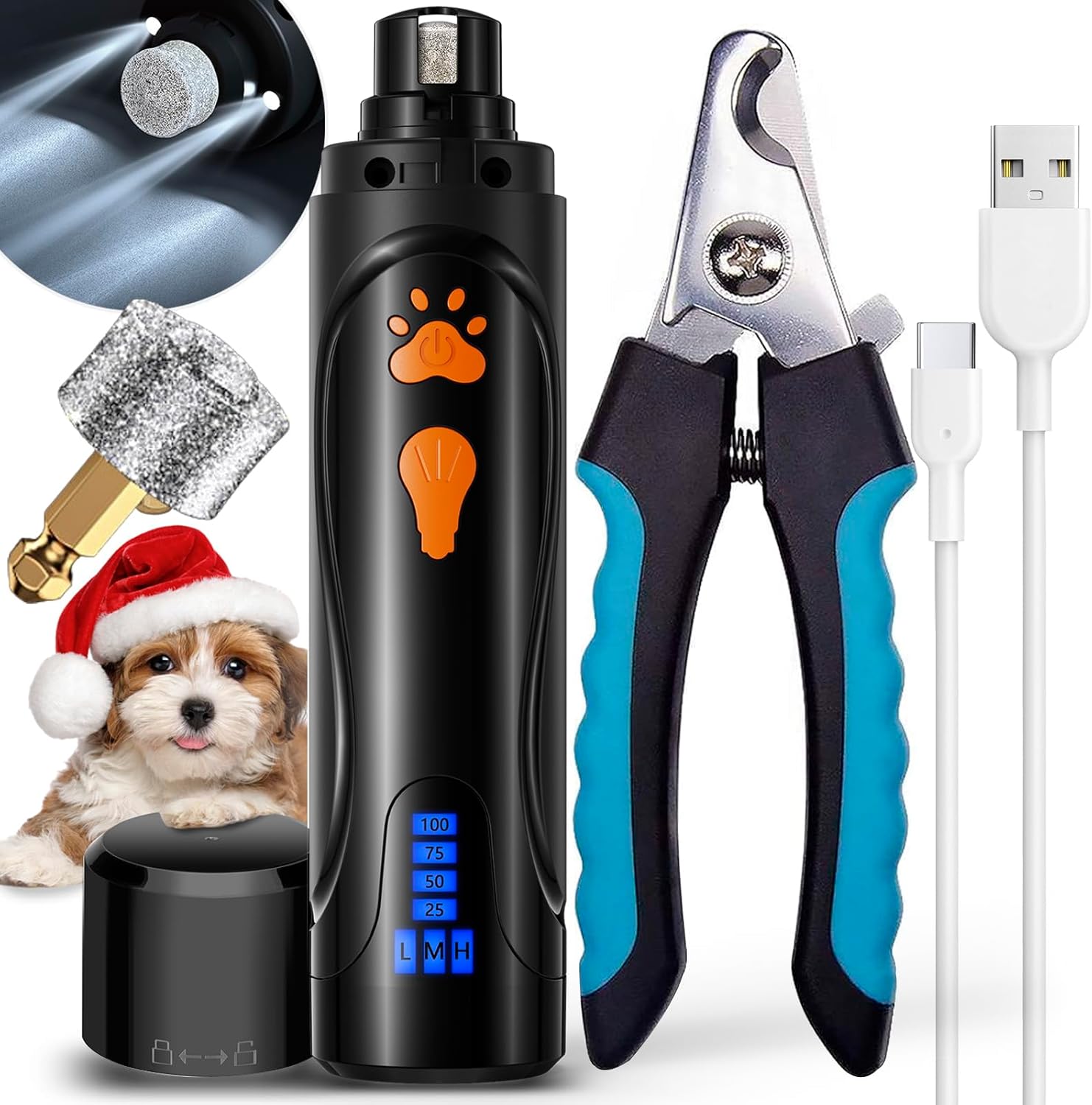 YABIFE Dog Nail Grinder, Dog Nail Trimmers and Clippers Kit, Super Quiet, Rechargeable, for Small Large Dogs & Cats Toenail & Claw Grooming,3 Speeds