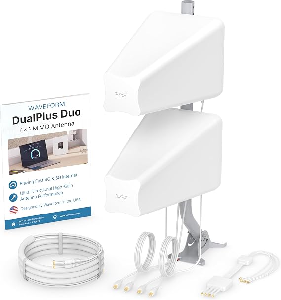 Waveform DualPlus Duo: 4x4 MIMO Directional Log Periodic Antenna | External Antenna for 4G/5G Routers & Gateways | for T-Mobile Home Internet, Verizon, AT&T | 20 SMA Cables, Window Entry, Pole Mount