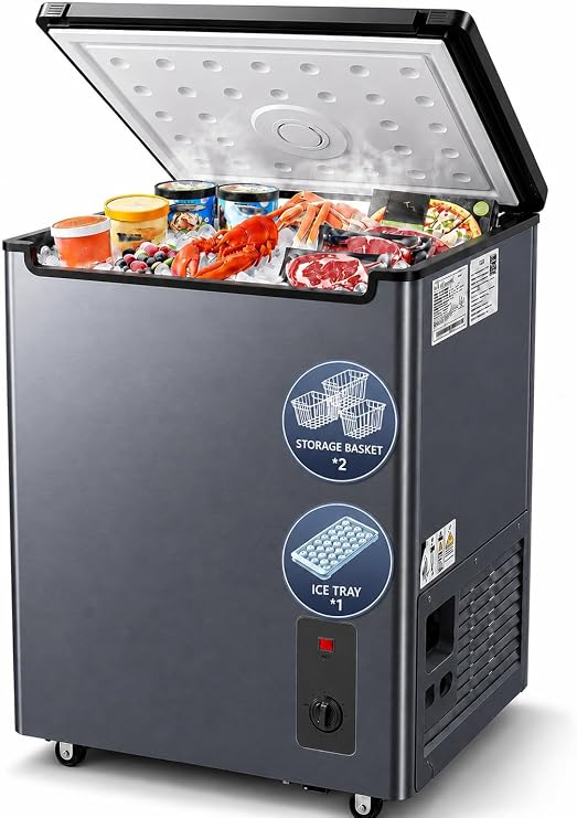 2.8 Cu Ft Chest Freezer, Mini Deep Freezer with Baskets & Ice Tray