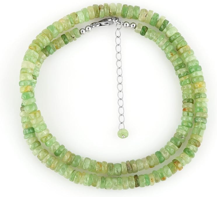 Natural Chrysoprase Gemstone Choker Necklace, 925 Sterling Silver Jewelry, Handcrafted Bohemian Necklace, Chakra Healing Crystals, Gift For Women, Size 20 inches