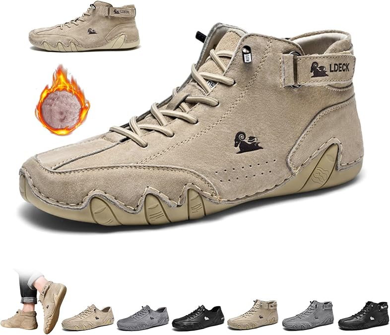 Men's Italian Handmade Suede High Boots, Beck Shoes Waterproof Outdoor Non-Slip Lightweight Casual Sneakers Barefoot Walking Shoes Chukka Driving Boots