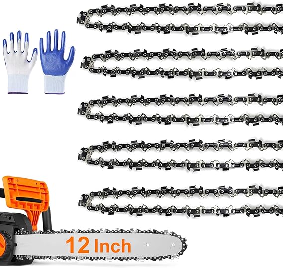 5 Pack 12 Inch Chainsaw Chain 3/8" LP Pitch .043'' Gauge 45 Drive Links fits Dewalt 20V DCCS620, Kobalt 1224, Black Decker LCS1240, Oregon 90px045G, Worx WG380, Echo 90PX45CQ CS2511T and More