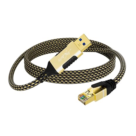 USB to Ethernet Cable 6 FT, USB-A 3.0 to RJ45 Cable, FTP, 1Gbps High-Speed-Shielded LAN Network Cable, Directly Connected, Compatible with Laptop, PC, MacBook, Switch, Windows, macOS, Linux