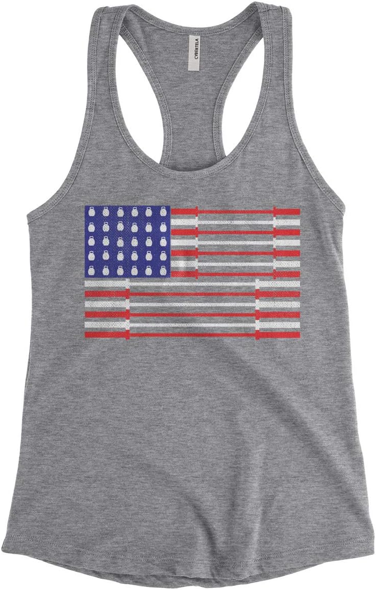 Womens Dumbbell American Flag Workout Gym Fitness Racerback Tank Top