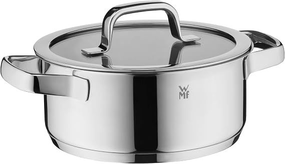 WMF Compact Cuisine High Cooking Pot 24 cm Glass Lid 5.6 Litres Cromargan Polished Stainless Steel Inside Scale Stackable Pot Induction