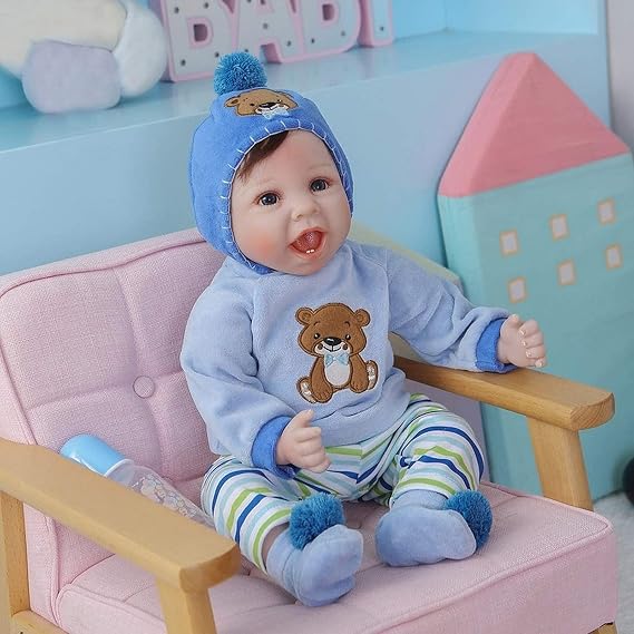 Reborn Doll 55cm 22inch Handmade Soft Silicone Baby Girl Boy Reborn Babies Realistic l Reborn Dolls Girls Newborn Xmas Gift Birthday Gift Toy for Age 3+ (1#, Brown Eyes)