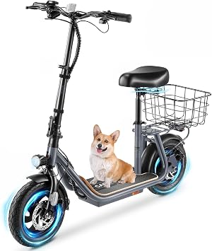 Caroma Peak 1200W Electric Scooter with Seat, 30 Miles Max Range, Electric Scooter Adults, Up to 20MPH Foldable Escooter with Basket,Key Start Adjustable E-Scooter