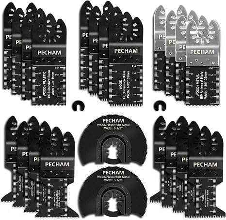 PECHAM 24PCS Universal Wood Metal Oscillating Multitool Quick Release Saw Blades Fit Porter Cable Black & Decker Rockwell Ridgid Ryobi Milwaukee Chicago