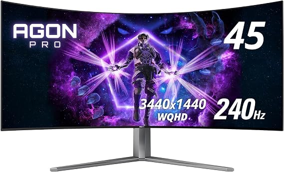 AOC Agon PRO AG456UCZD 45'' Ultra Wide Curved OLED Gaming Monitor, 21:9 WQHD 3440x1440, 240Hz 0.03ms, FreeSync Premium, 800R, USB-C Docking, Frameless, PS5/Switch/Xbox; Light FX, Height Adjustable