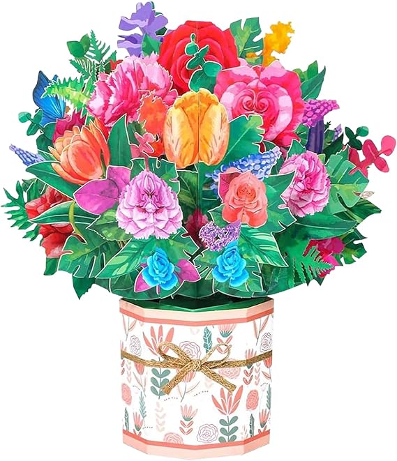ROBBEAR Rose Carnation Pop Up Card, 3D Flower Greeting Card with Envelopes for Any Occasion, Birthday, Mother's Day, Anniversary, Valentines Day, Handmade Gifts, Foldable Flower Cards for Friends