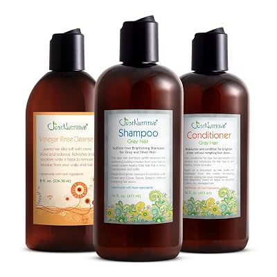 Just Nutritive Gray Hair Kit | Shampoo 16oz, Conditioner 16oz, Vinegar Rinse 8oz | Natural Gray Treatment | Anti Yellowing | Brightening Hair Kit