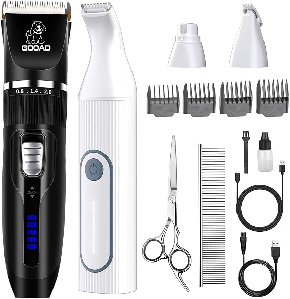 4 in 1 Dog Clippers Grooming Kit and Paw Trimmer for Thick Hair&Coats