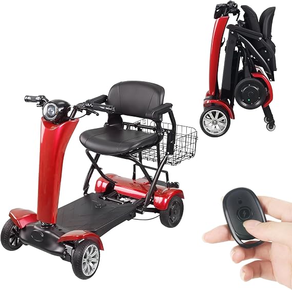 Auto Folding Mobility Scooter, Portable Mobility Scooter, One Click Auto Fold & Unfold, 250W*2 Brushless Motor, 300 LBs Capacity, 15 Miles Long Range, Removable Lithium Battery, 4 Wheel Heavy Duty
