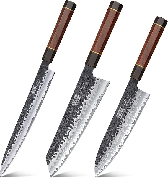 HOSHANHO 9 Inch Kiritsuke Chef Knife, Japanese Hand Forged 7 Layers VG-10 Steel Kitchen Knife & Sushi Knife Japanese Sashimi Knife 10 Inch & Paring Knife 3.75 Inch Peeling knife