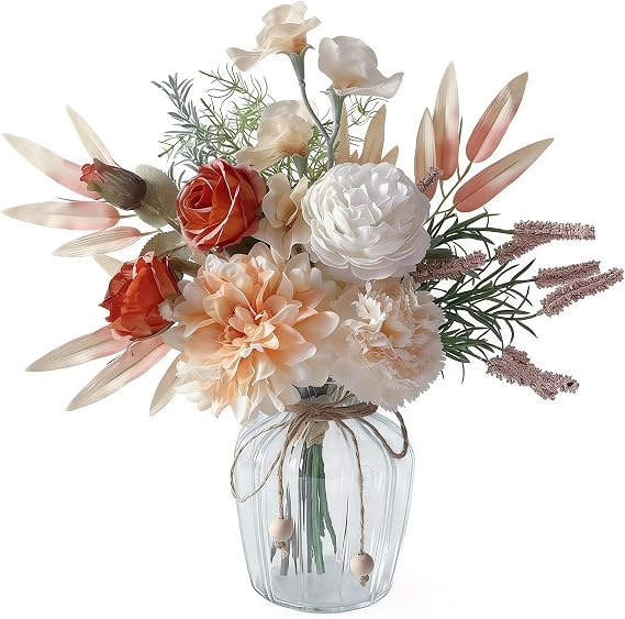 Faux Flowers in Vase,Fake Flowers with Vase for Table Decor