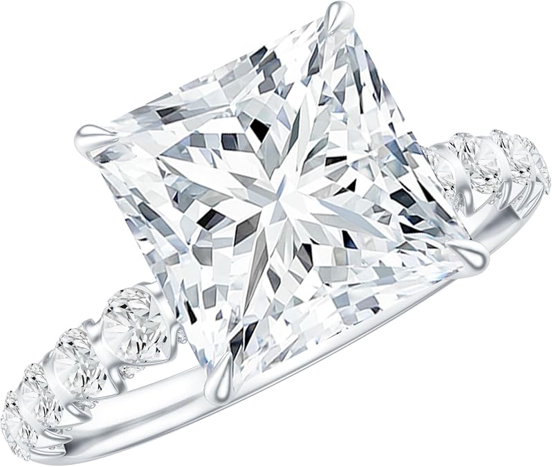 Certified Princess Cut Moissanite 3 Carat Engagement Ring, D-Vs1 Quality