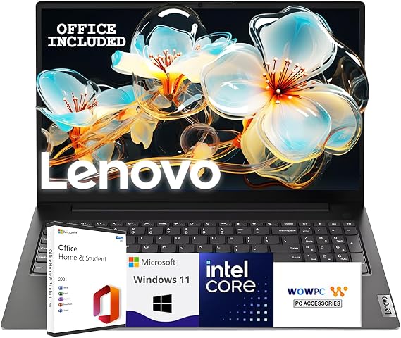 Lenovo 2025-2026 New Generation V15 Business and Student Laptop | 15.6" FHD Display | Intel High-Performance CPU | 8GB RAM | 512GB SSD | Ultra-Quiet Design | Long Battery Life | Windows 11 | WOWPC