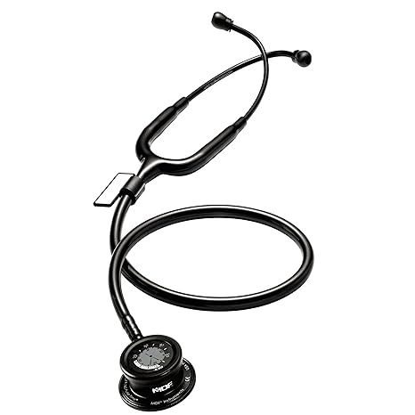 MDF Instruments, Pulse Time 2-in-1 Digital LCD Clock and Single Head Stethoscope - Free-Parts-for-Life & - All Black (MDF740-BO)