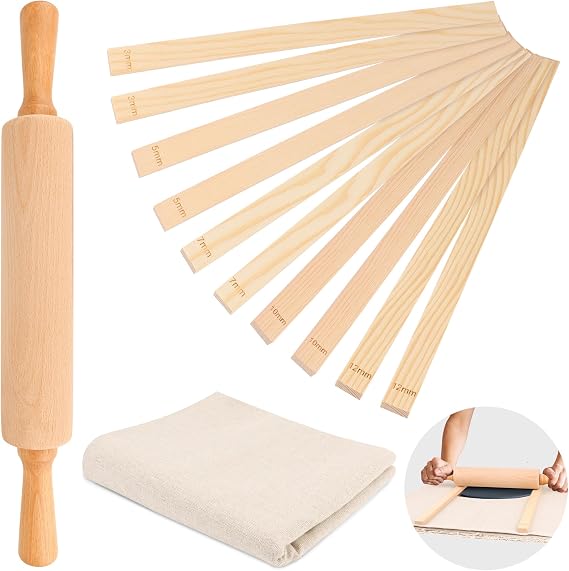 12P Pottery Tools-Slab Roller for Clay Pottery Ceramic Rolling Pin Guides