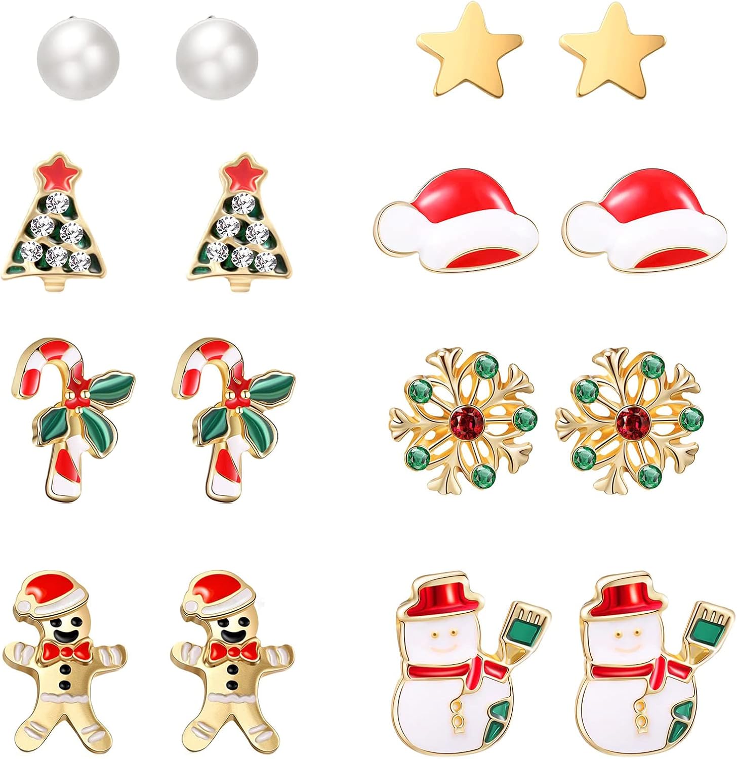 LOUMILEO 8-9 Pairs Christmas Drop Dangle Earrings for Women,Christmas Tree Bow Snowflake Reindeer Jingle Candy Earrings Holiday Earrings Set Xmas Stud Earrings Gift