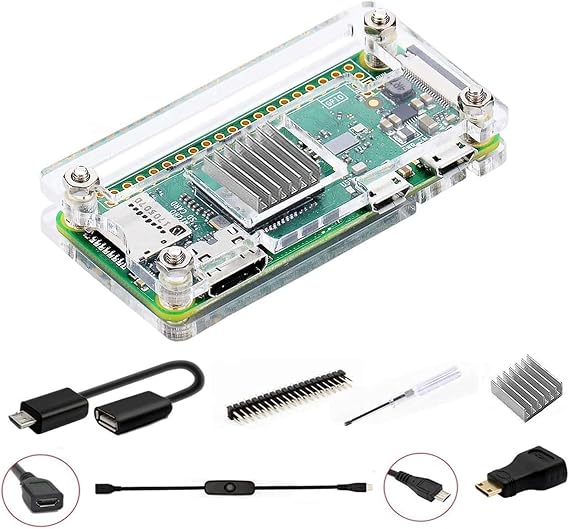 GeeekPi Raspberry Pi Zero 2 W Case/Zero W Case, Raspberry Pi Zero Heatsink, 20Pin GPIO Header, OTG Cable, Switch Cable, HDMI Adapter, 7 in 1 Basic Starter Kit with Screwdriver