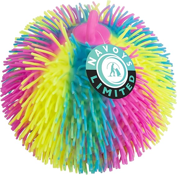 Rainbow Sensory Puffer Ball – 22cm/8.5" Stress Relief Toy with Spiky Texture & Stretchy Strings | Soft Silicone Tactile Fidget Ball for Focus, Relaxation & Motor Skill Development