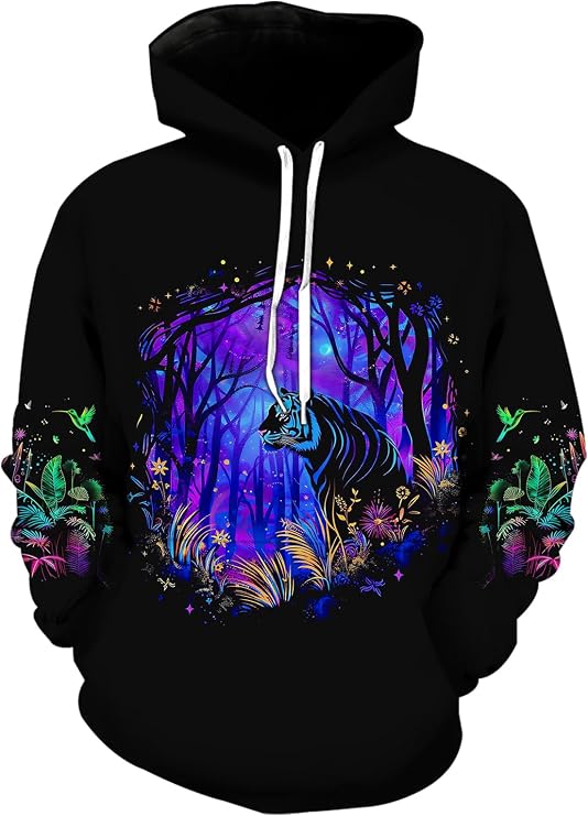 sanatty Unisex 3D Print Pullover Hooded Sweatshirt with Big Pockets for Men, Women