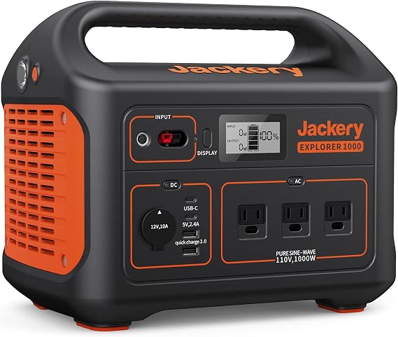 Jackery Explorer 1000 Portable Power Station, 1002Wh Capacity with 3x1000W AC Outlets, Solar Generator for Home Backup, Emergency, Outdoor Camping