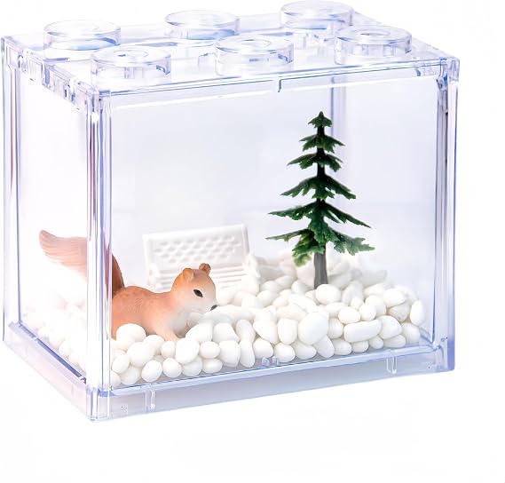 Small Sea Monkey Tank, Stackable Mini Betta Fish Tank Tinny Aquarium Kit with Aquarium Gravel, Moss Ball Tank Shrimp Tank 0.27 Gallon Acrylic Cube Fish Bowl for Shrimp Snails