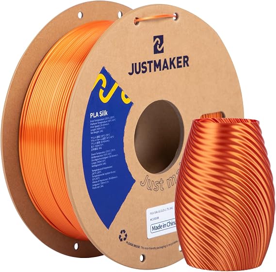 PLA Silk 3D Printer Filament, Upgrade Cardboard Spool, Silk Shiny Filament, Dimensional Accuracy +/-0.03mm, 1.75mm, 1kg, Glazed Gold