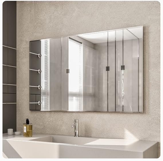 Eviva Sax Bathroom Decor Mirror -Large Wall Mirror with Clean Appearance - Chrome Finish Vintage Mirror Wall Decor for Living Room, Dining Room, Bedroom Bathroom Wall Mirror - 48x30