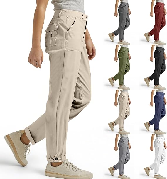 Womens Cargo Pants Dressy Casual High Waisted Stretch Lightweight Rolled Hem Trousers Business Office Work Outfits