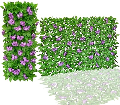 86 York Expandable Fence Privacy Screen Faux Ivy Decorative for Outdoor Garden Wall Patio Balcony, Artificial Hedge Lattice FencingSingle Sided Leaves 4, Hydrangea-Purple