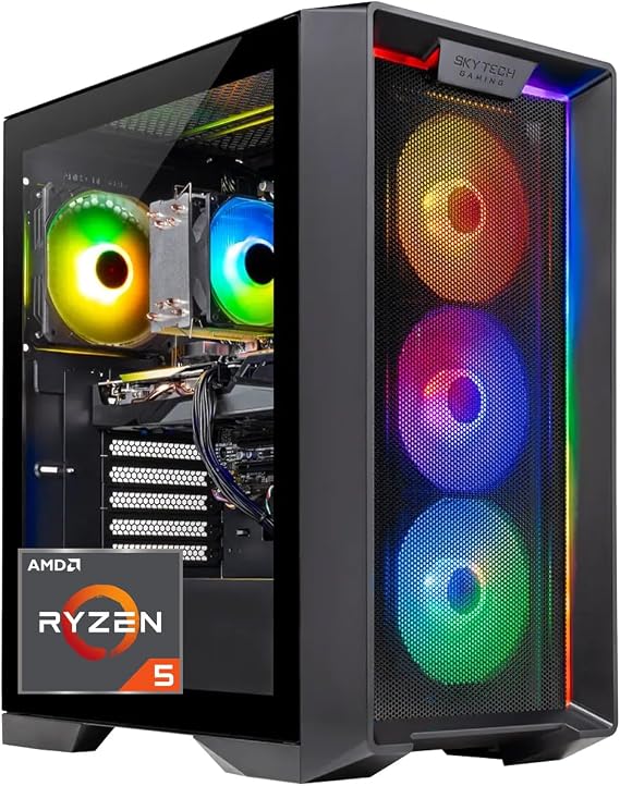 Skytech Nebula Gaming PC Desktop, Ryzen 5 5500 3.6 GHz (4.2GHz Turbo Boost), NVIDIA RTX 3050 6GB GDDR6, 500GB SSD, 16GB DDR4 RAM 3200, 650W Gold PSU, Wi-Fi, Win 11