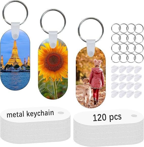GEKIXUTP 120 Pcs Metal Sublimation Keychain Blanks Bulk,Double Sided Sublimation Blanks Keychain Heat Transfer Keychain Blanks,Sublimation Ornament Blanks (Oval)
