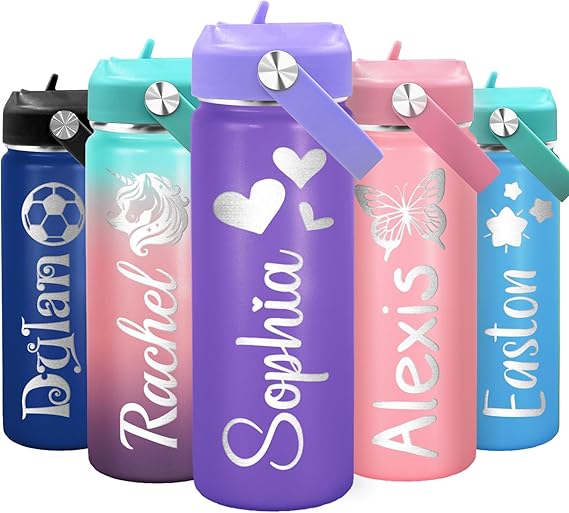 Personalized 18 oz Water Bottle for Kids with Engraved Name