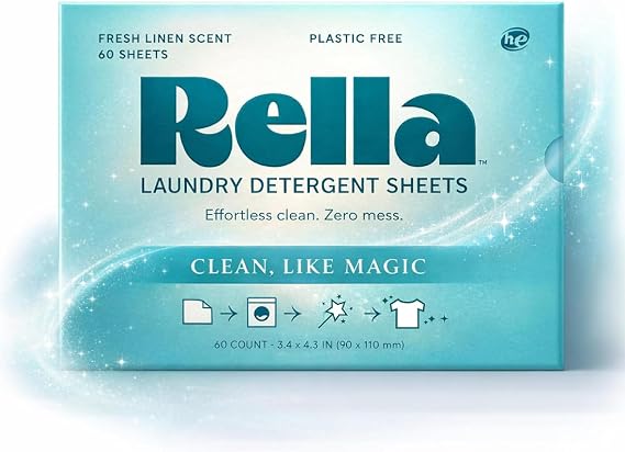Rella Magical Laundry Detergent Sheets, 120 Loads | Dissolves Fast, Lifts Stains, Gentle on Skin | Heavy Jug Free, Plastic Free, Forever Chemical Free | Family Owned & Operated | Fresh Scent, 60 Count