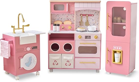 Teamson Little Chef Savannah Wooden Montessori Play Kitchen, Pink