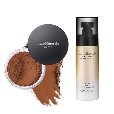 bareMinerals Original Matte Loose Powder Foundation SPF 15, Clean Mineral Powder Face Makeup, Sheer-to-Full Coverage, Reduces Shine, Talc-Free, Non-Comedoge + Mineral Veil Natural Matte Setting Spray