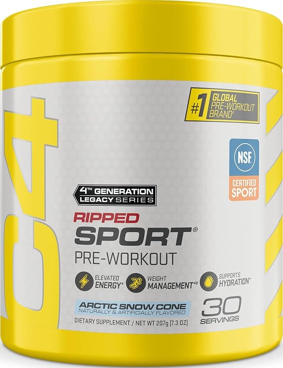 C4 Ripped Sport Pre Workout with 135mg Caffeine, Arctic Snow Cone, 30 Serv