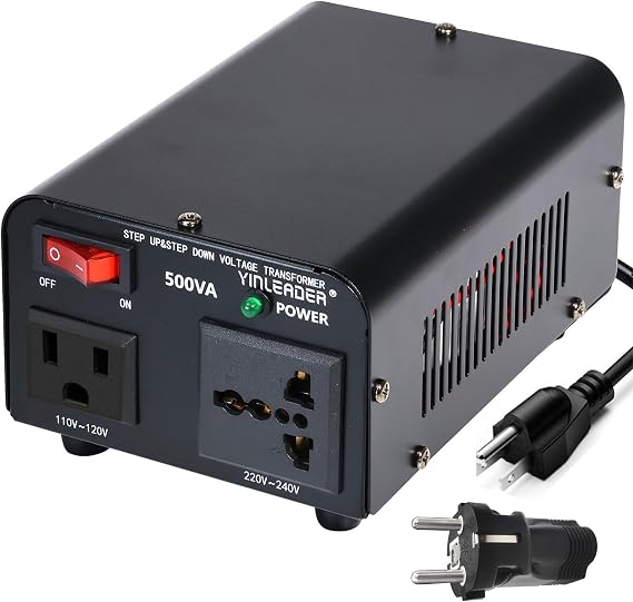 Yinleader 500W 110/120V to 220/240V Voltage Converter Transformer | Step Up/Down Converter 110V to 220V, 220V to 110V with US power cord and US to EU Adapter