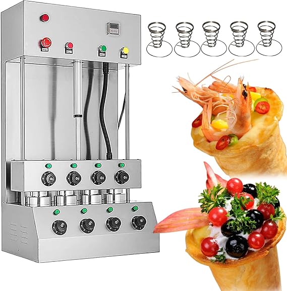 3000W Commercial Pizza Cone Making Machine, with 4 Rotating Racks, Cones Pizza Cone Maker, Temperature Adjustable, Automatic Warning Function, for Restaurants, Cake Houses, Bakeries, Beverage Shops