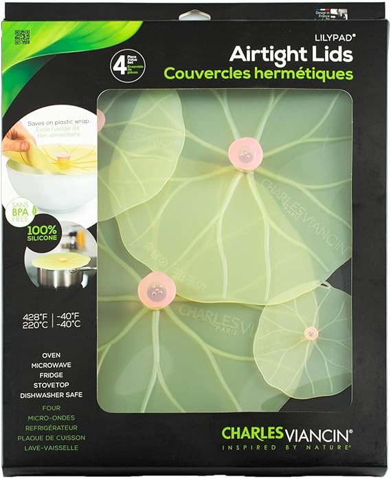 Charles Viancin - Lilypad Lid Gift-Box - Set of 4 Silicone Lids for Food Storage and Cooking - 11''/28cm + 9''/23cm + 6''/15cm + 4''/10cm - Airtight Seal on Any Smooth Rim Surface
