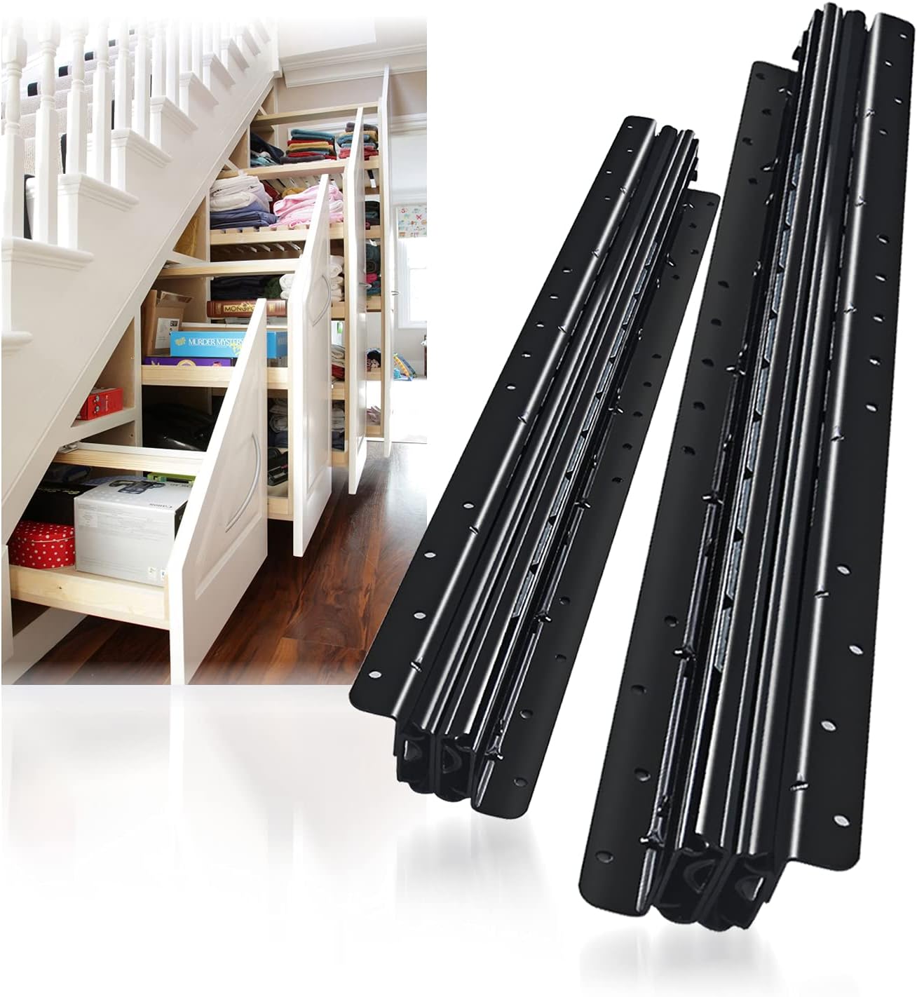 YENUO Undermount Heavy Duty Drawer Runners Slides Full Extension Bottom Mounted 400 600 800 1000 mm Hidden Under Ball Bearing Metal Rails Track Guide Glide 120 kg 1 Pair 1000mm-2250mm