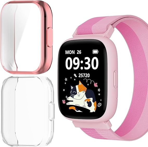 Lamshaw Compatible for BIGGERFIVE BW02 Smart Watch Case, TPU Case with Screen Protector Compatible for BIGGERFIVE BW02 Smart Watch (2 Pack-Pink+Clear)