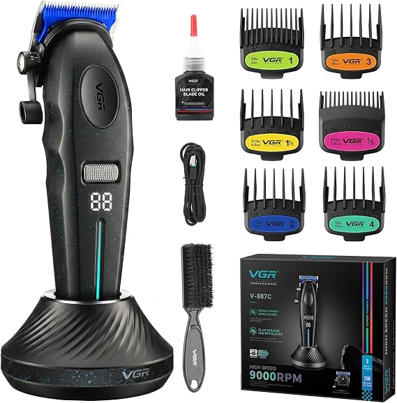 VGR 887C Professional Hair Clippers for Men with 6-Speed & 9000 RPM, Black